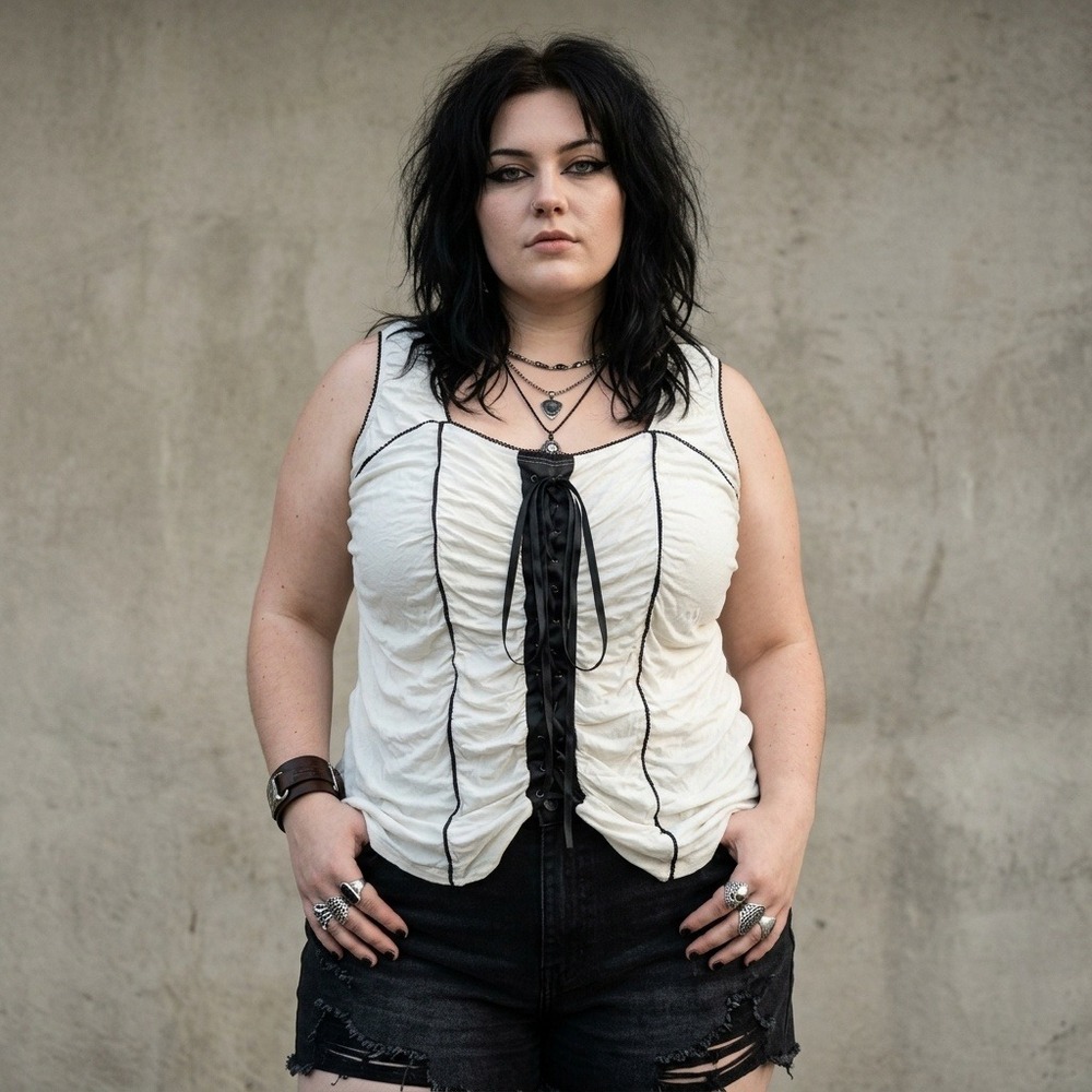 Taboo Lace Up Corset Tank Top 3XL Whimsigoth Grunge Steampunk Medieval Ruched